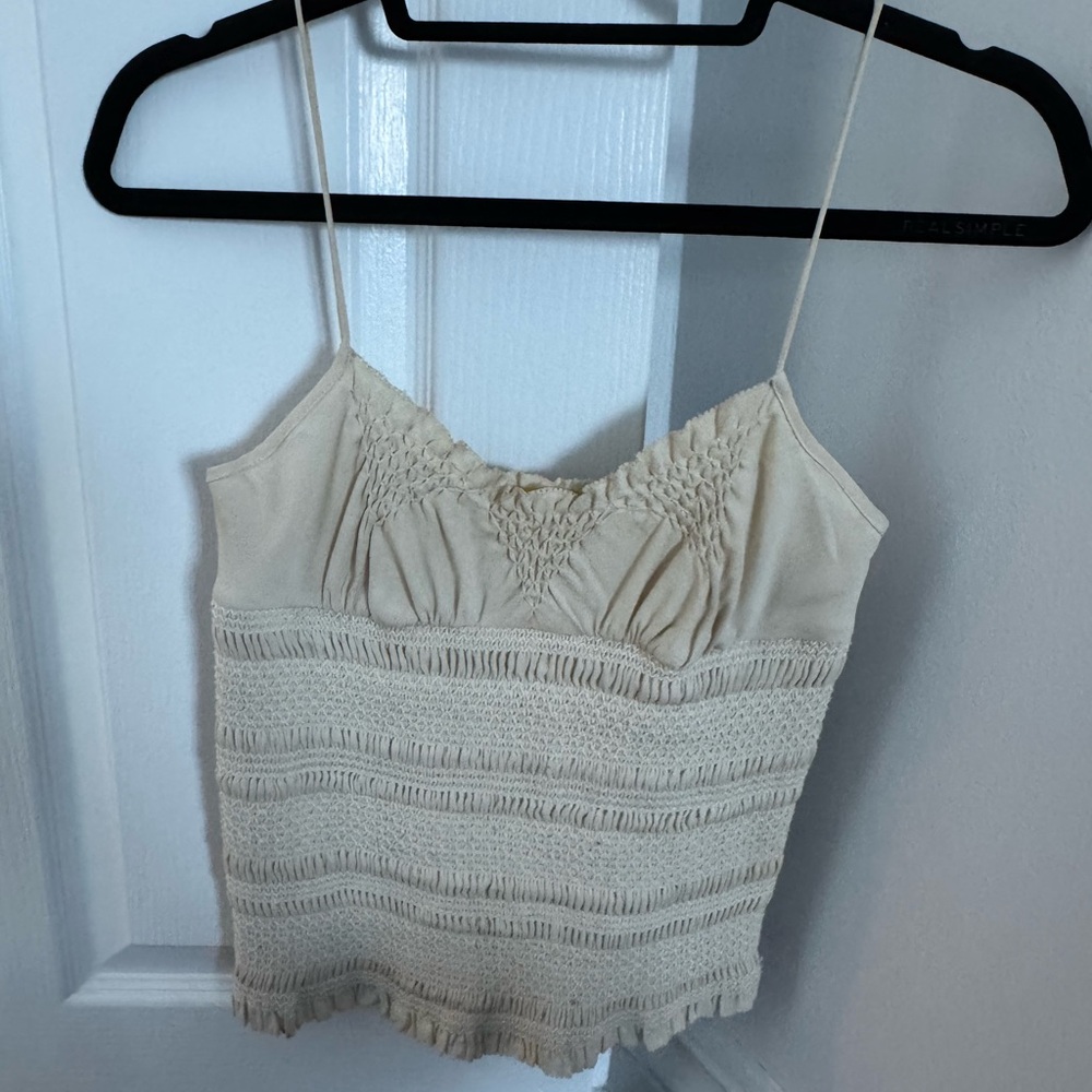 Catherine Malandrino Cream Sleeveless Smocked Cami Top